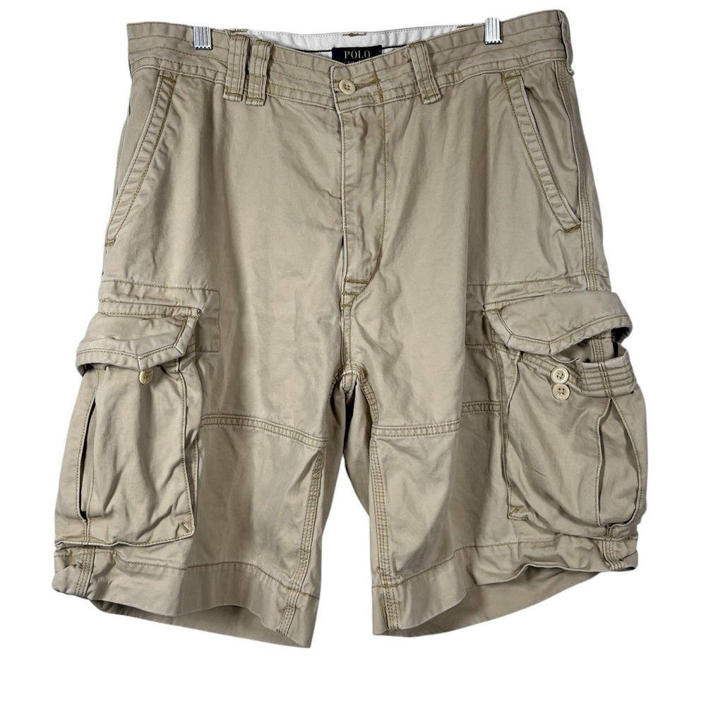 VTG POLO Ralph Lauren Sz 36 Cargo Shorts Beige Tan Chino Cotton Vintage Y2K